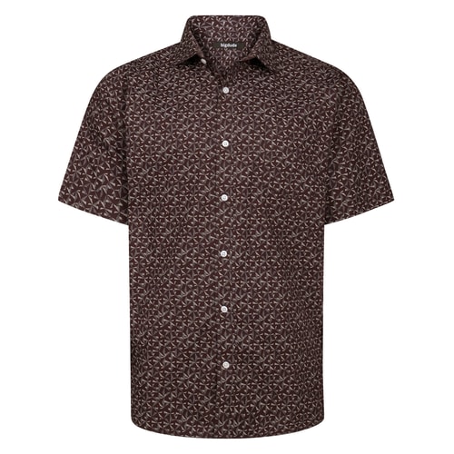 Bigdude Mosaic Print Short Sleeve Poplin Shirt Dark Maroon Tall